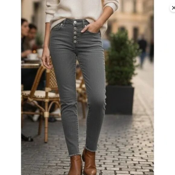 Madewell Denim - Madewell Women's 10" High-Rise‎ Skinny Jean Black Frayed Hem Button Fly Size 26